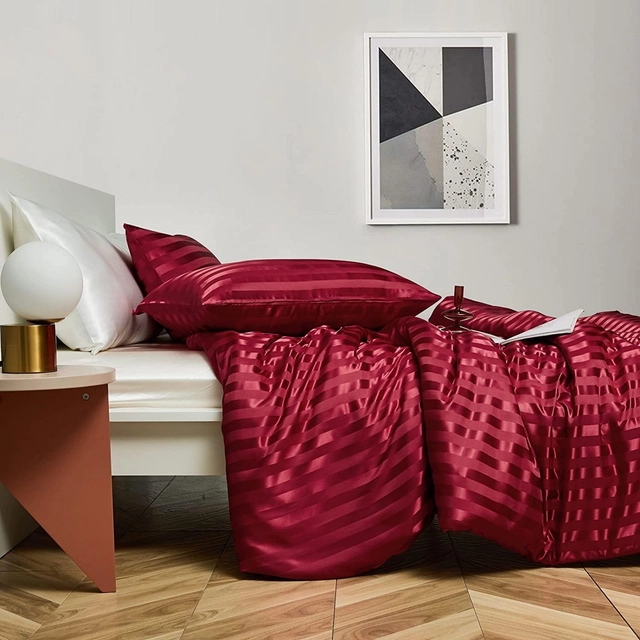 Lenjerie de pat din satin rosu vin, husa pilota 240x220 cm, 2 fete perini 65x65 cm [4]