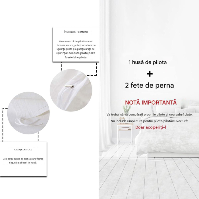 Lenjerie Pat Homewish, 3 Piese, Bumbac 100%, model geometric, husa pilota 220x240 cm, 2 huse perini 80x80 cm [7]