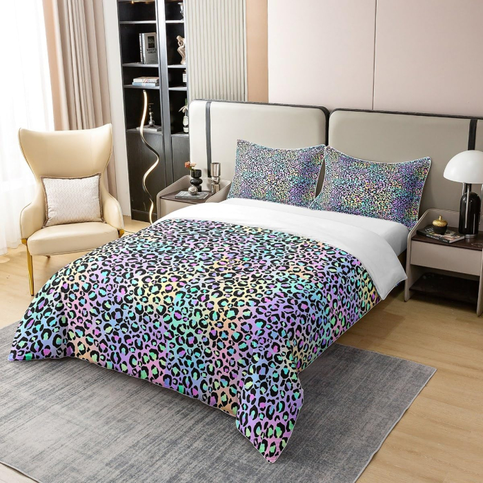 Lenjerie Pat Homewish, 3 Piese, Bumbac 100%, Leopard Mov, husa pilota 220x240 cm, 2 huse perini 80x80 cm [3]