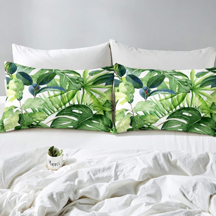 Lenjerie de pat cu model Frunze botanice, husa pilota 220x230 cm, 2 fete perini 50x75 cm [2]