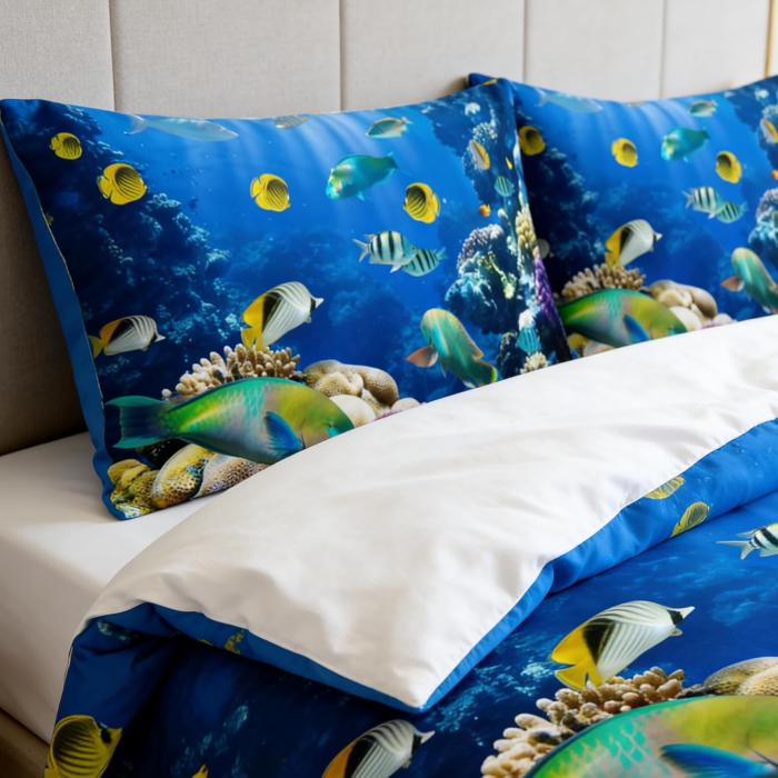 Lenjerie de pat model 3D ocean, pilota 220x240 cm cu 2 fete perini 50x70 cm [4]
