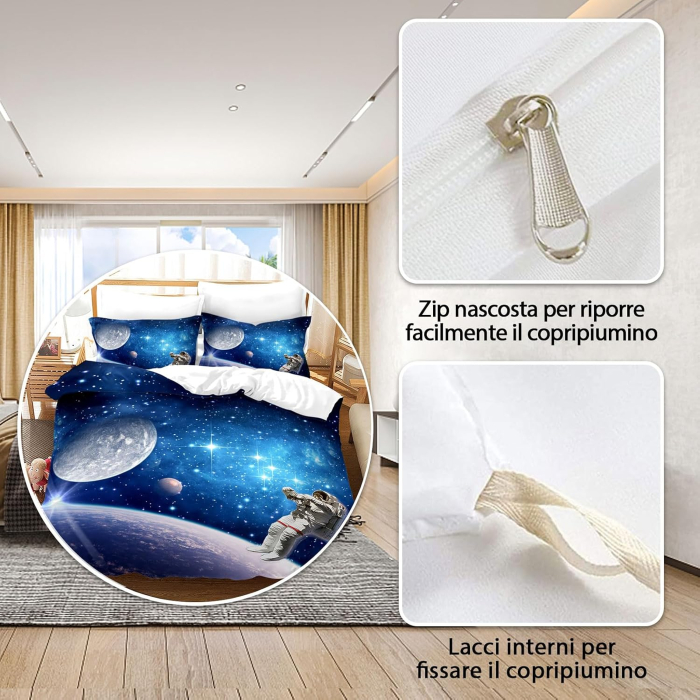 Set Lenjerie Pat Copii Space 3D, Model Galaxy, Husă Pilotă + Față Pernă, pilota 200x200 cm, 2 fete perini 50x75 cm [6]