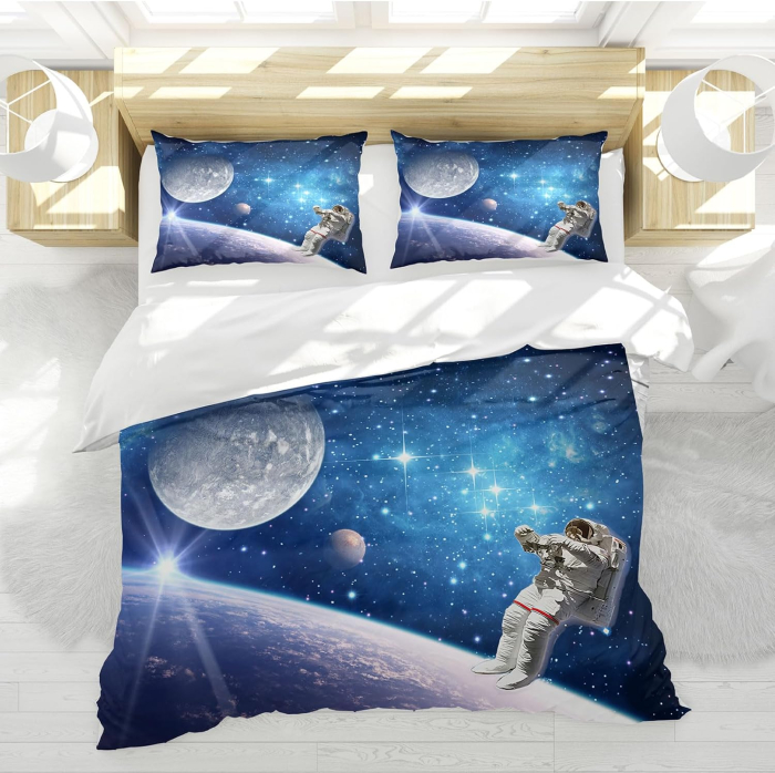 Set Lenjerie Pat Copii Space 3D, Model Galaxy, Husă Pilotă + Față Pernă, pilota 200x200 cm, 2 fete perini 50x75 cm [3]