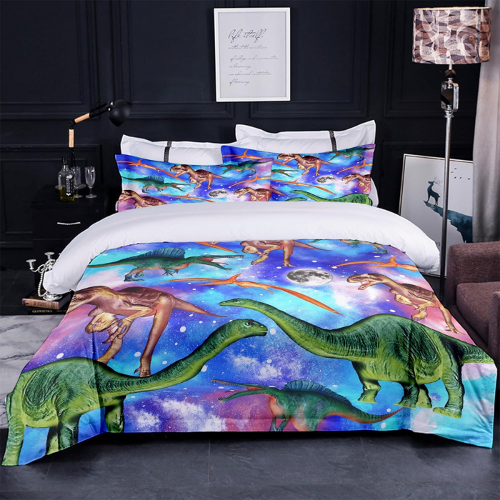 Lenjerie de pat pilota 155x220 cm, 1 fata perina 80x80 cm imprimeu dinozauri [3]