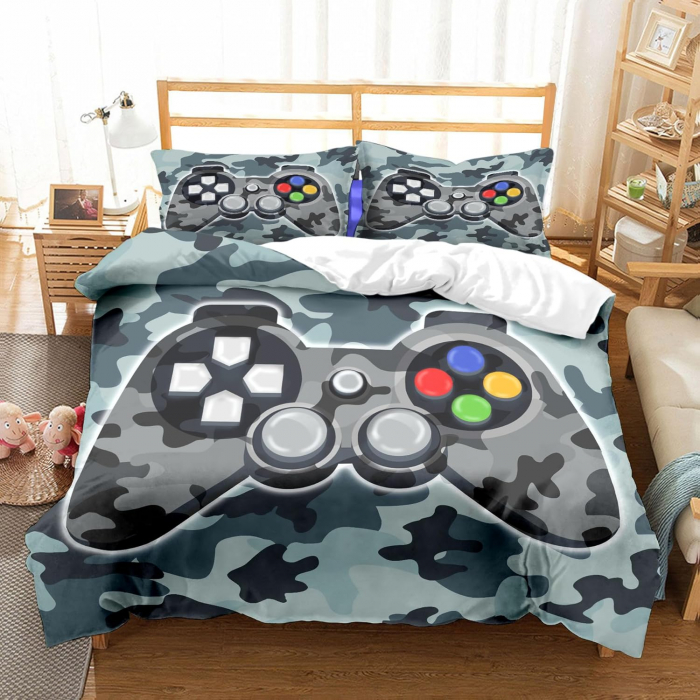 Lenjerie de pat pilota 200x200 cm, 2 fete perini 80x80 cm imprimeu controler gammer  Gri [1]
