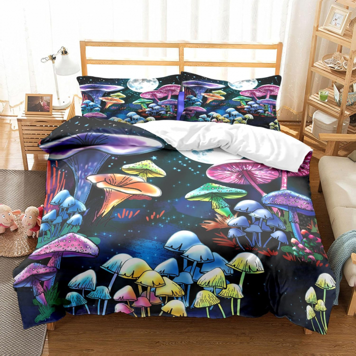 Lenjerie de pat pilota 200x200 cm, 2 fete perini 80x80 cm imprimeu ciuperci Moonlight [1]