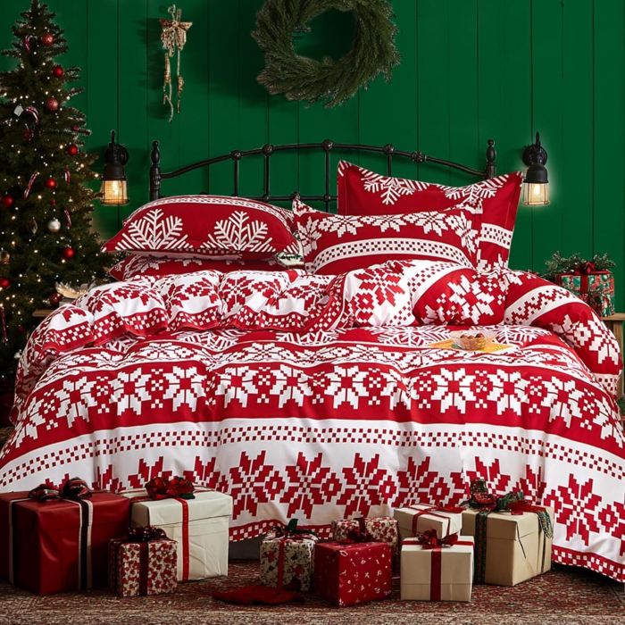 Lenjerie de pat rosie cu model 135x200  2 piese-1 husa pilota+ 1 husa perina 80x80 cm [1]