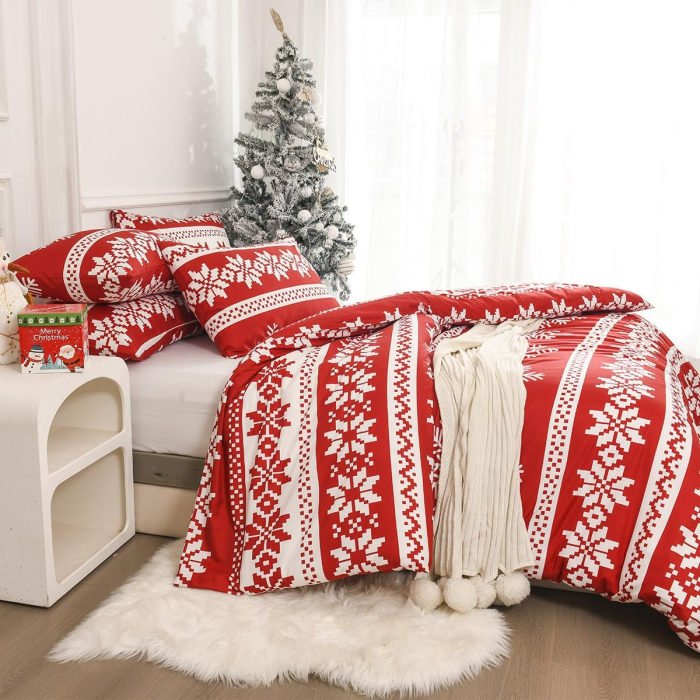 Lenjerie de pat rosie cu model 135x200  2 piese-1 husa pilota+ 1 husa perina 80x80 cm [3]