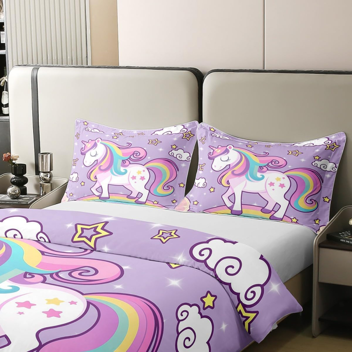 Lenjerie Pat Homewish, 2 Piese, Bumbac 100%, model unicorn, husa pilota 135x200 cm, 1 husa perina 80x80 cm [4]