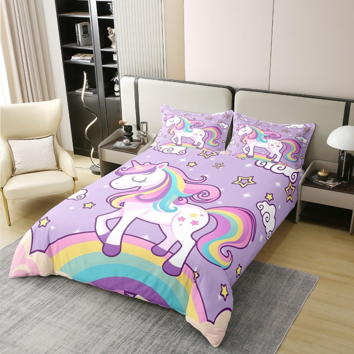 Lenjerie Pat Homewish, 2 Piese, Bumbac 100%, model unicorn, husa pilota 135x200 cm, 1 husa perina 80x80 cm [2]