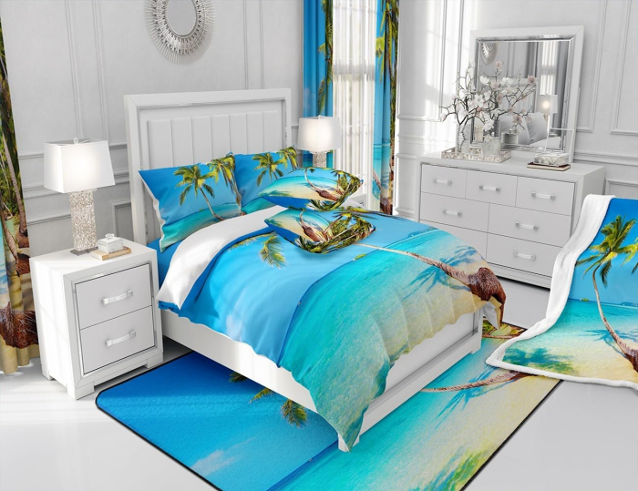 Lenjerie Pat Homewish, 2 Piese, Bumbac 100%, model plaja, husa pilota 155x220 cm, 1 husa perina 80x80 cm [4]