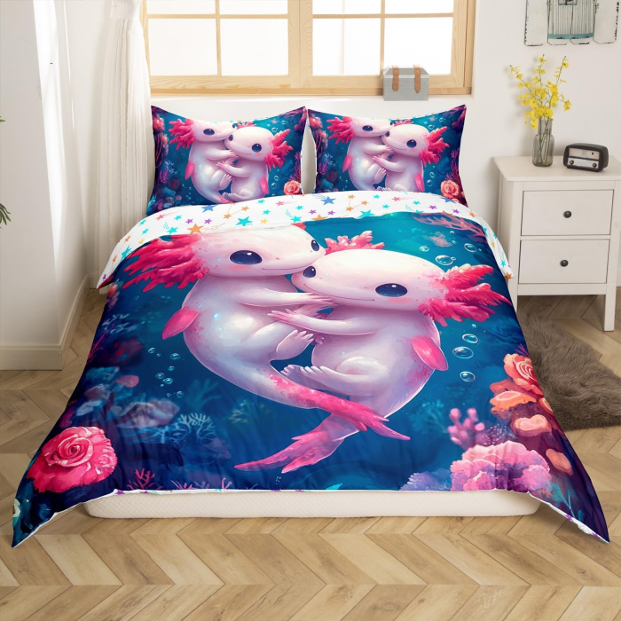 Lenjerie Pat Homewish, 2 Piese, Bumbac 100%, model recif oceanic, husa pilota 155x220 cm, 1 husa perina 80x80 cm [3]