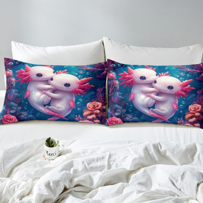 Lenjerie Pat Homewish, 2 Piese, Bumbac 100%, model recif oceanic, husa pilota 155x220 cm, 1 husa perina 80x80 cm [4]