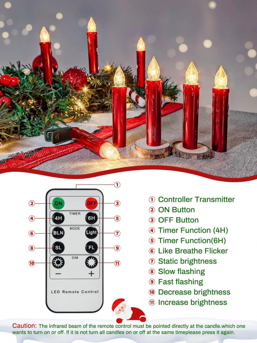 Lumanari electrice cu baterii, LED, rosii, cu telecomanda si cronometru, set 20 bucati [7]