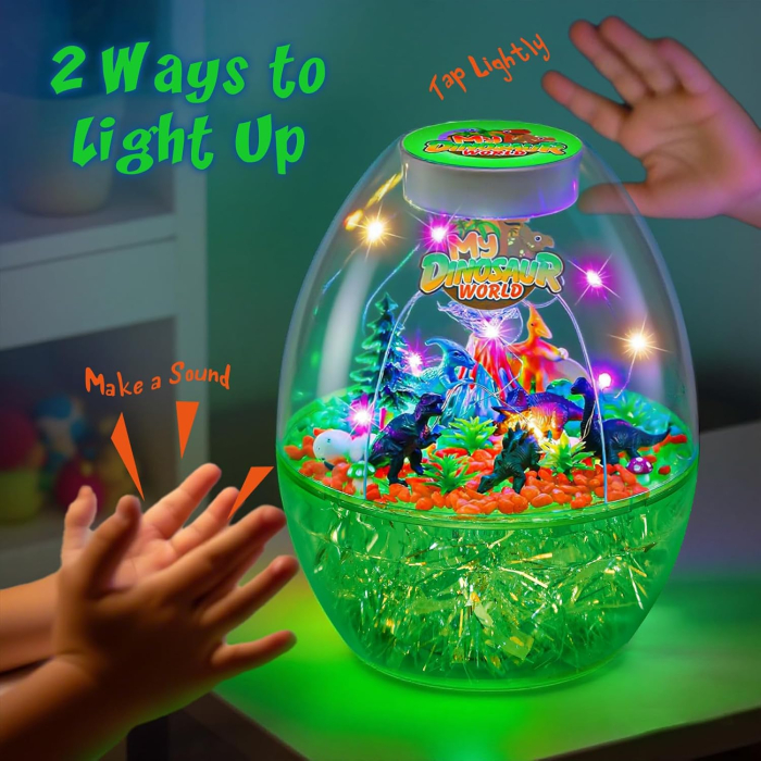 Lumină de noapte în formă de terariu cu dinozauri si accesorii pentru o lume magica [6]