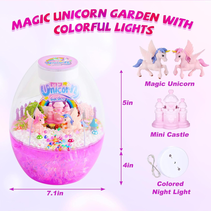 Lumină de noapte în formă de terariu cu Unicorni si accesorii pentru o lume magica [4]