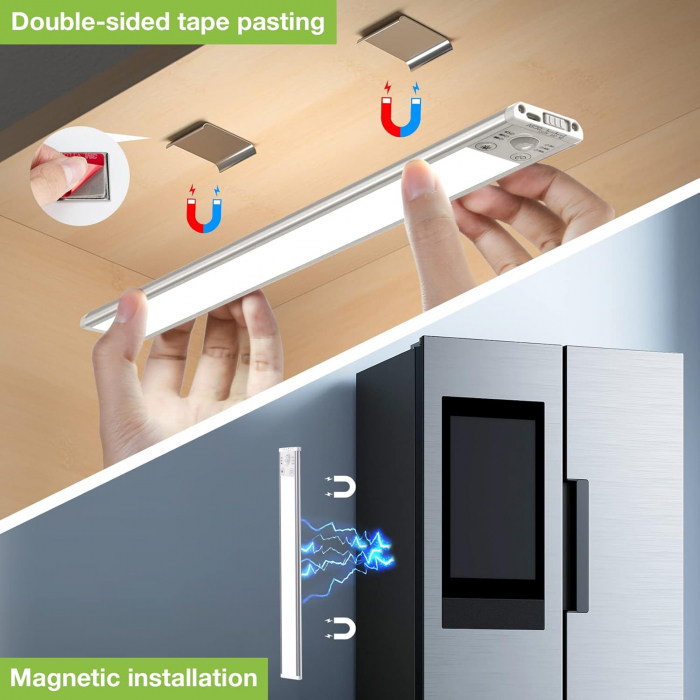 Lumină LED pentru dulap cu senzor de mișcare, 2200 mAh reîncărcabilă prin USB 40CM 2 buc [5]