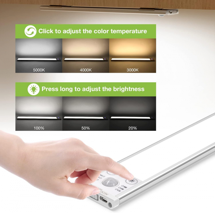 Lumină LED pentru dulap cu senzor de mișcare, 2200 mAh reîncărcabilă prin USB 40CM 2 buc [3]
