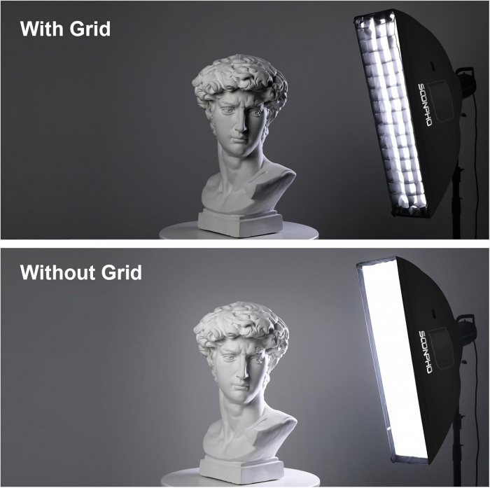 Lumină video LED compatibilă cu NEEWER CB60B CB150W 100W cu fagure și geantă de transport 22x90cm- set 2 buc [2]