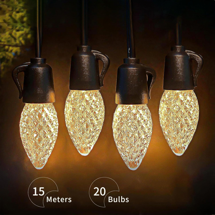 Lumini LED în aer liber 15M, instalatie 20 bucăți din plastic, IP65 AC230V 2700-3200K, alb cald 1W [5]