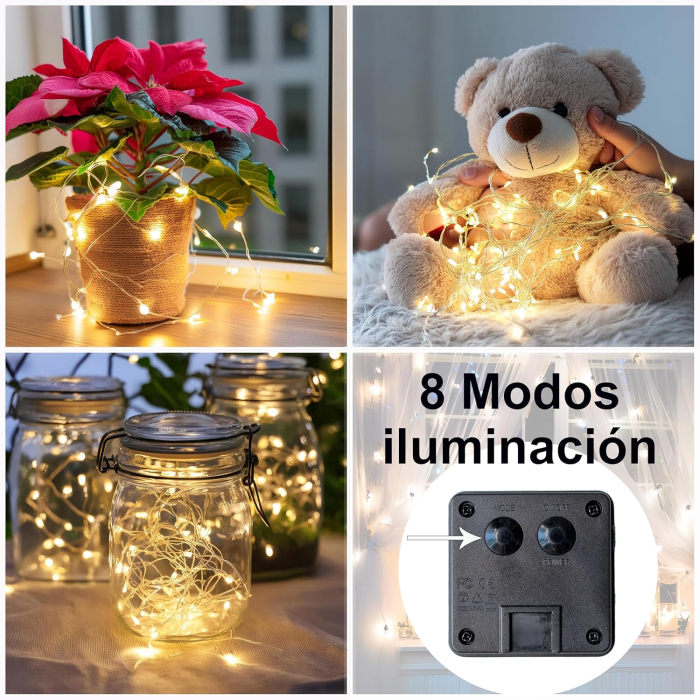 Lumini solare pentru exterior, 200 LED-uri, IP65, cu 8 moduri de iluminare, 2 siruri de 22 m [4]