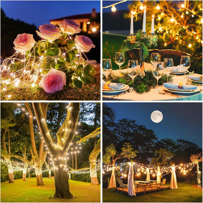 Lumini solare pentru exterior, 200 LED-uri, IP65, cu 8 moduri de iluminare, 2 siruri de 22 m [6]