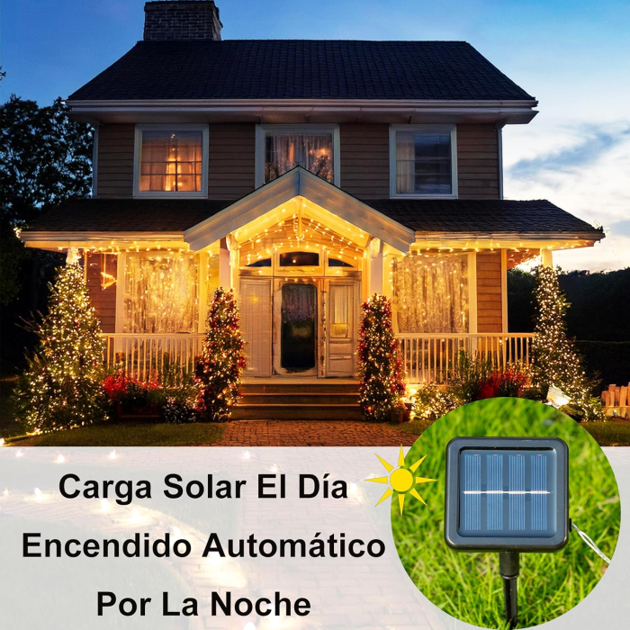 Lumini solare pentru exterior, 200 LED-uri, IP65, cu 8 moduri de iluminare, 2 siruri de 22 m [2]