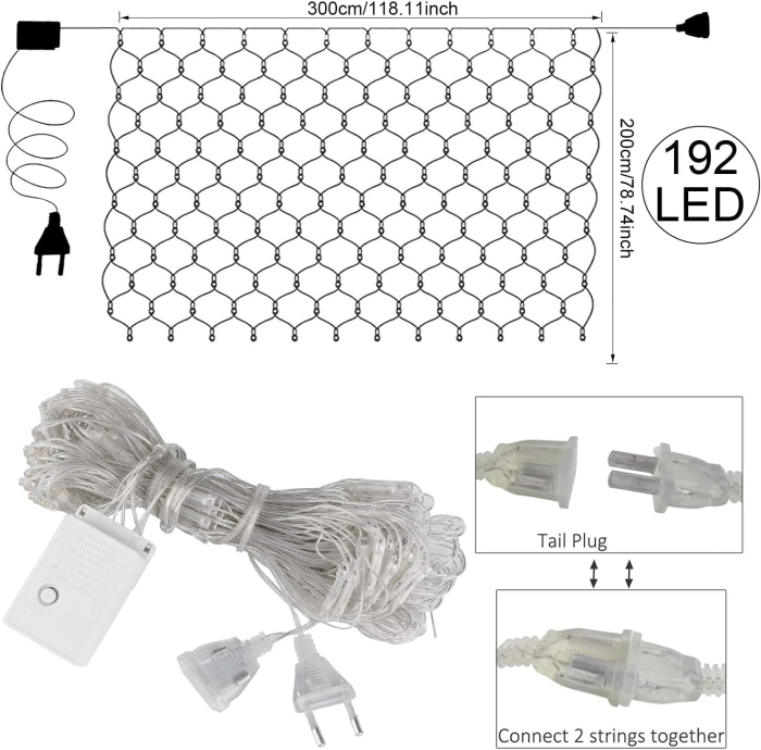 Plasa 3x2 m cu 192 lumini LED, IP44, 8 moduri iluminare, alimentare retea [2]