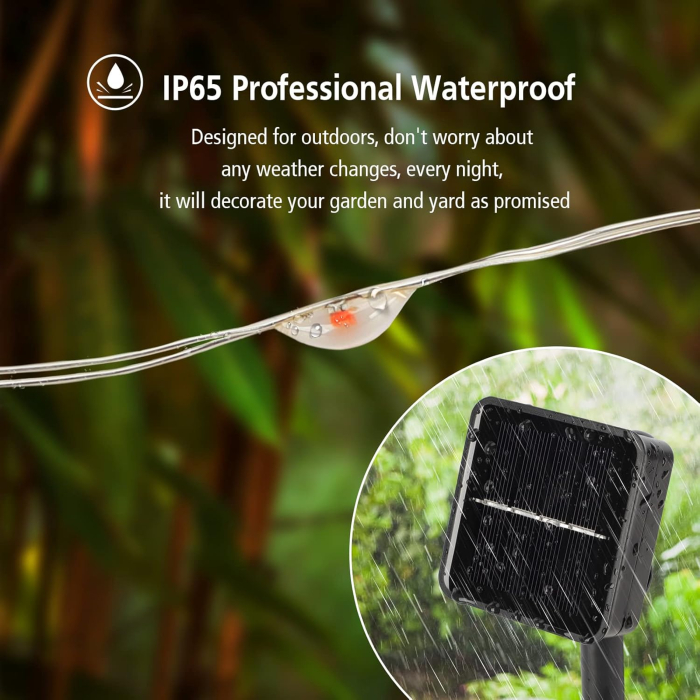 Lumini solare pentru exterior, 120 LED-uri, IP65, cu 8 moduri de iluminare, 2 siruri de 12 m [2]