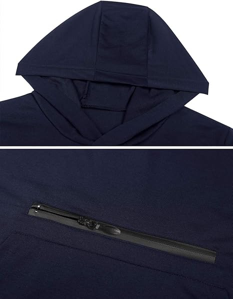 Tricou albastru sport pentru barbati, cu gluga si buzunar fata, M [6]