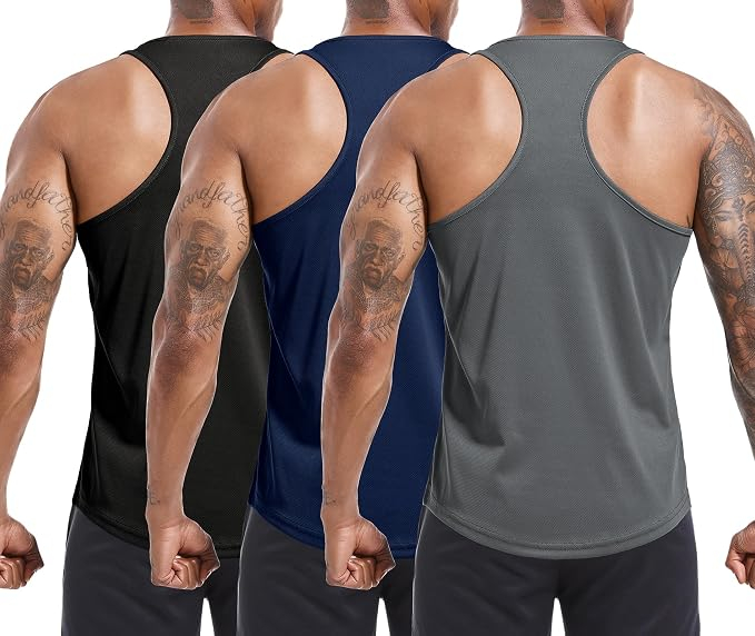 Set 3 Maiouri Sport Bărbați Holure, Y-Back, Respirabile, Negru/Gri/Bleumarin, M [2]