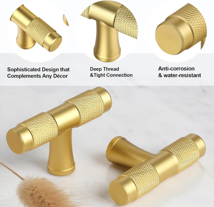 Maner auriu rotund din zinc pentru sertare sau dulapuri, 5 bucati cu suruburi [3]