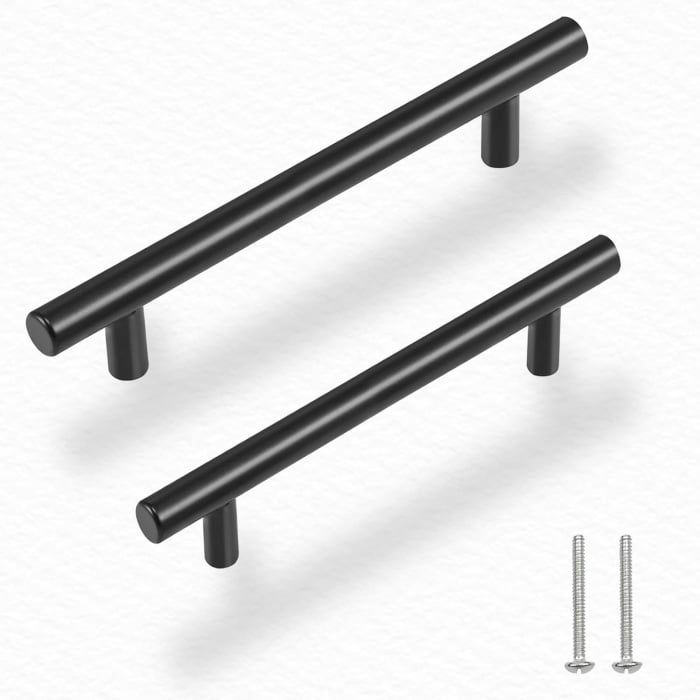 Manere rotunde, negre pentru dulapuri- 128 mm intre gauri- set 10 buc [1]