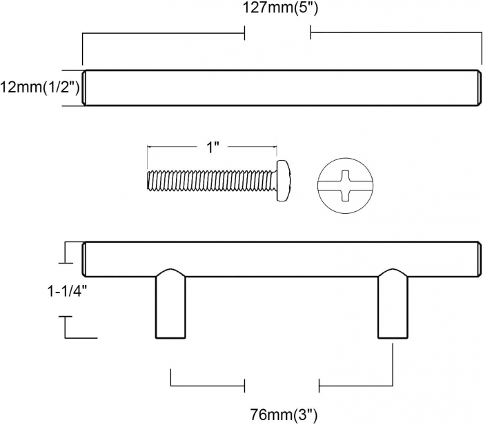 Manere rotunde, arginti pentru dulapuri- 127x32 cm, 76mm intre gauri de 12mm- set 20 buc [7]