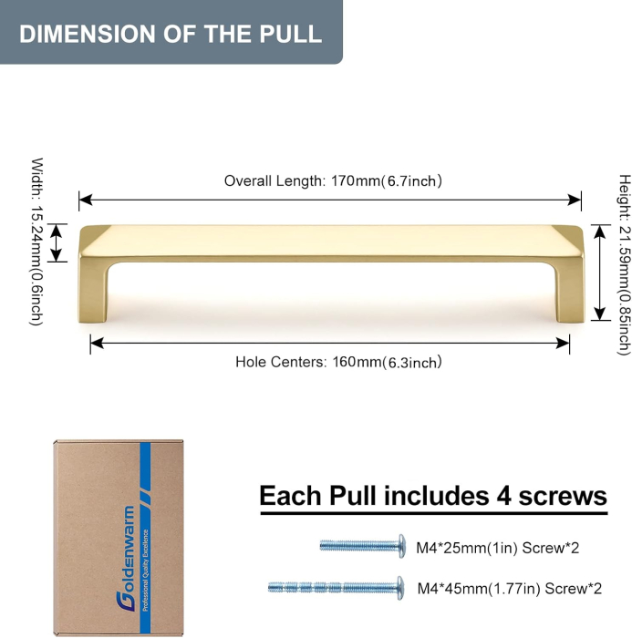 Manere aurii pentru dulapuri- 170 mm, 160mm intre gauri set 4 buc [2]