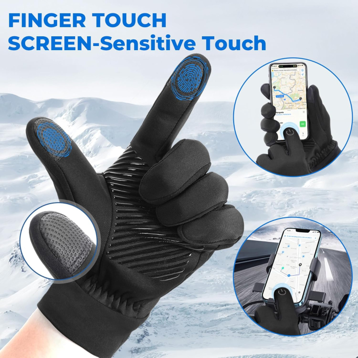 Manusi de iarna pentru copii 8-10 ani, antiderapante cu touchscreen, negre , L [4]