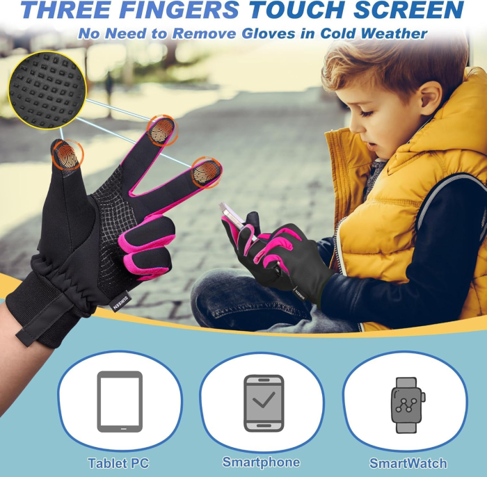 Manusi de ciclism pentru copii 4-6 ani, antiderapante cu touchscreen, negre cu roz, S [5]