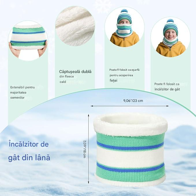 Set iarnă copii căciulă fular mănuși căptușeală fleece antiderapant termic 3 piese (6–12 ani) [4]