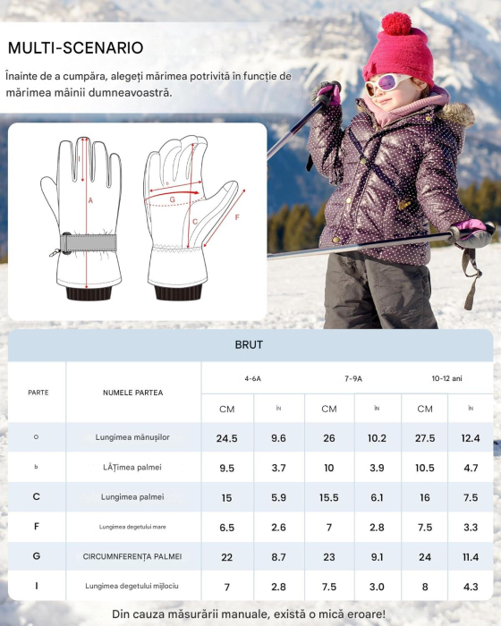 Manusi de iarna pentru copii 7-9 ani Gri [6]