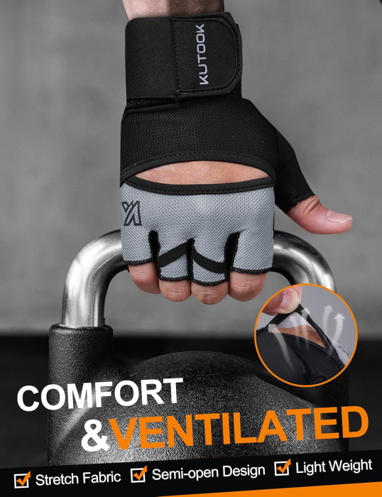 Manusi negre pentru fitness cu protectii incheieturi, respirabile, antiderapante L [4]