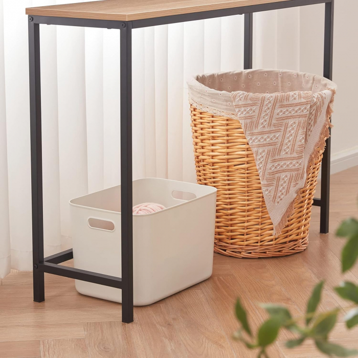 Masa decorativa, subtire, cu cadru metalic negru si blat bej 100x30x72 cm [7]