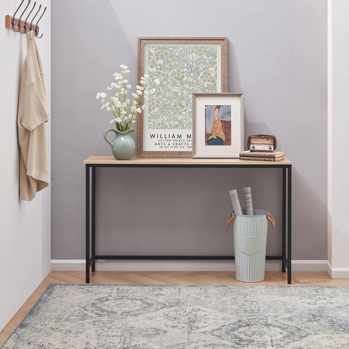 Masa decorativa, subtire, cu cadru metalic negru si blat bej 100x30x72 cm [1]