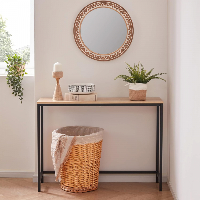 Masa decorativa, subtire, cu cadru metalic negru si blat bej 100x30x72 cm [10]