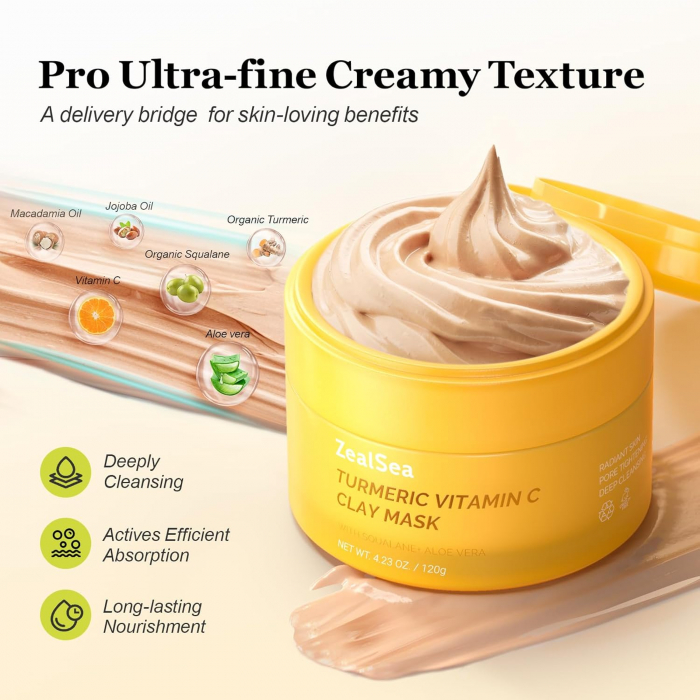Mască de argilă de turmeric cu Aloe Vera organic si vitamina C pentru indepartarea petelor tenului 120g [2]