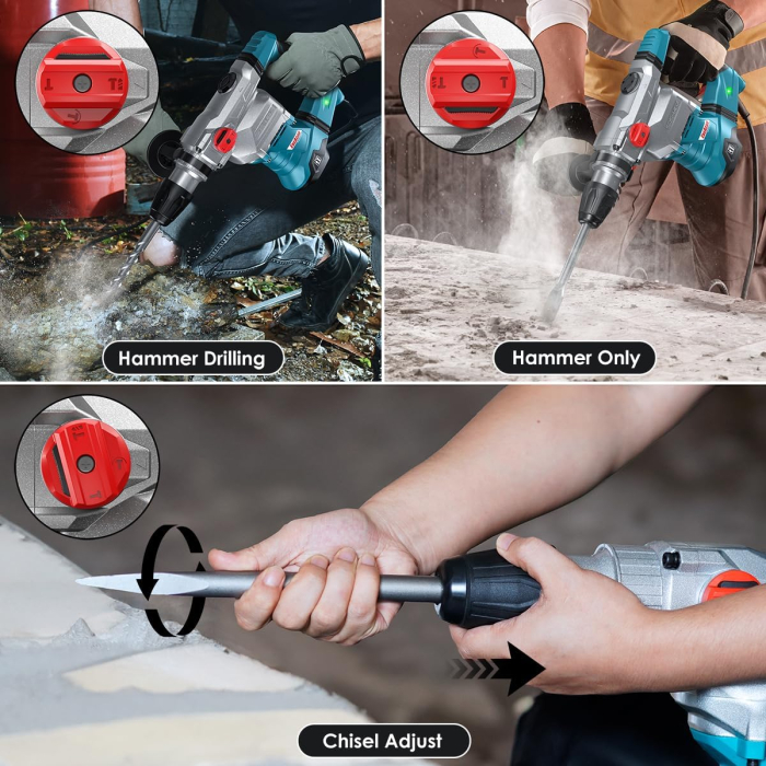 Ciocan rotativ SDS-MAX 12 Jouli 1500W, cu 3 funcții, mâner anti-vibrație și cuplare de siguranță, capacitate de conducere de 40 mm în beton, cu foraj și cip, set [4]