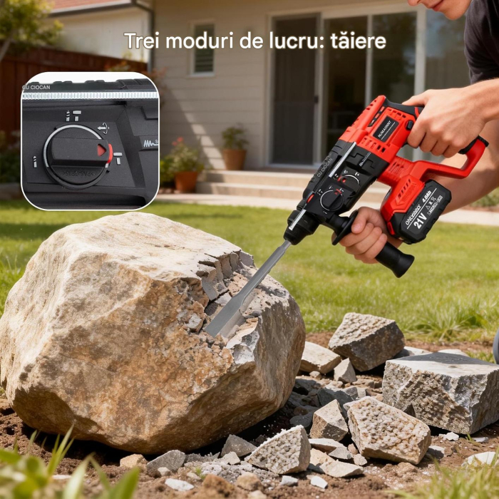Ciocan rotopercutor 850 W cu 2 acumulatori 21V 4ah, SDS-Plus,  fără perii, incarcator si geanta [5]