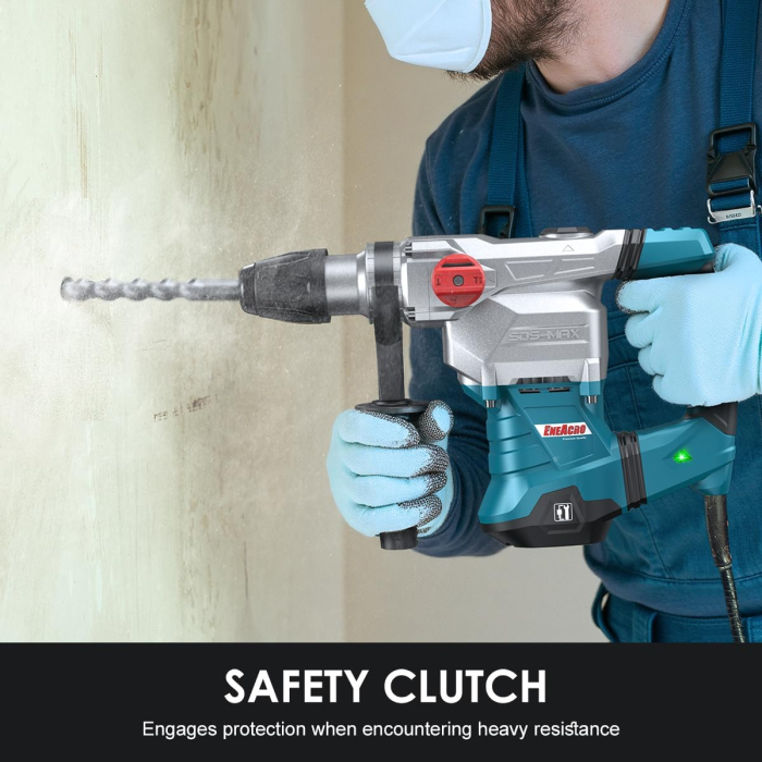 Ciocan rotativ SDS-MAX 12 Jouli 1500W, cu 3 funcții, mâner anti-vibrație și cuplare de siguranță, capacitate de conducere de 40 mm în beton, cu foraj și cip, set [6]
