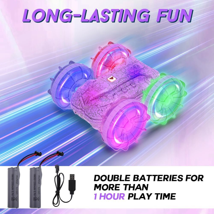 Mașinuta amfibie remote control bratara si telecomanda, impermeabila, cu lumini, violet [3]