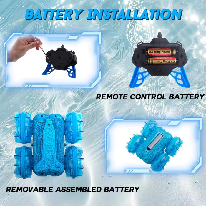 Mașinuta amfibie remote control bratara si telecomanda, impermeabila, cu lumini, violet [5]