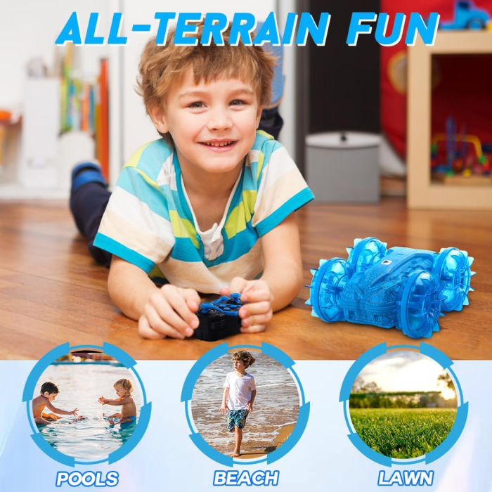 Mașinuta amfibie remote control bratara si telecomanda, impermeabila, cu lumini, violet [2]